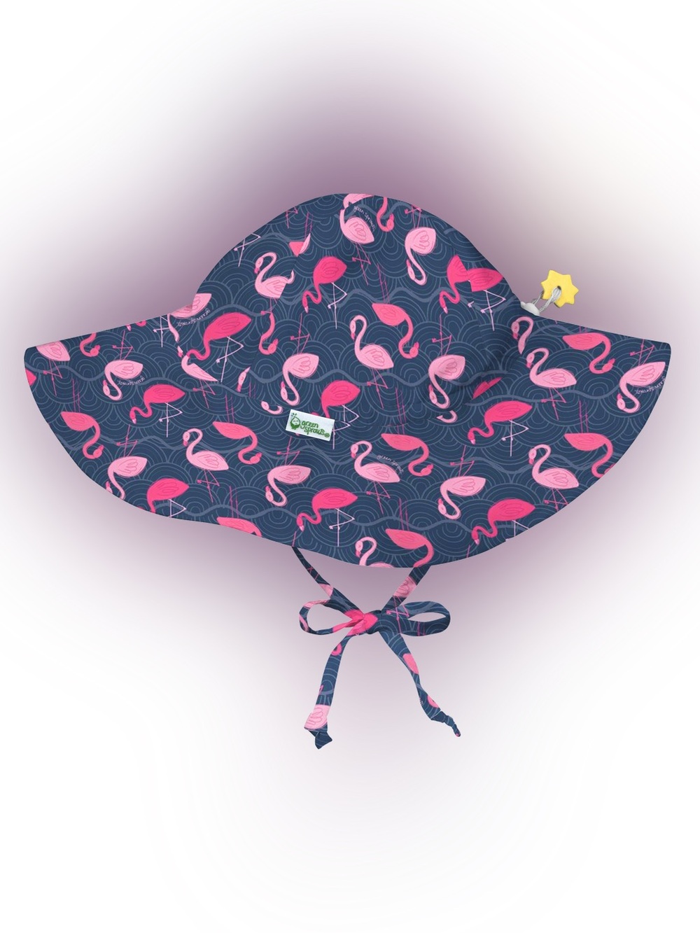 Baby Girl Navy and Pink Flamingo Sun Hat with Strap. 0-6 months.